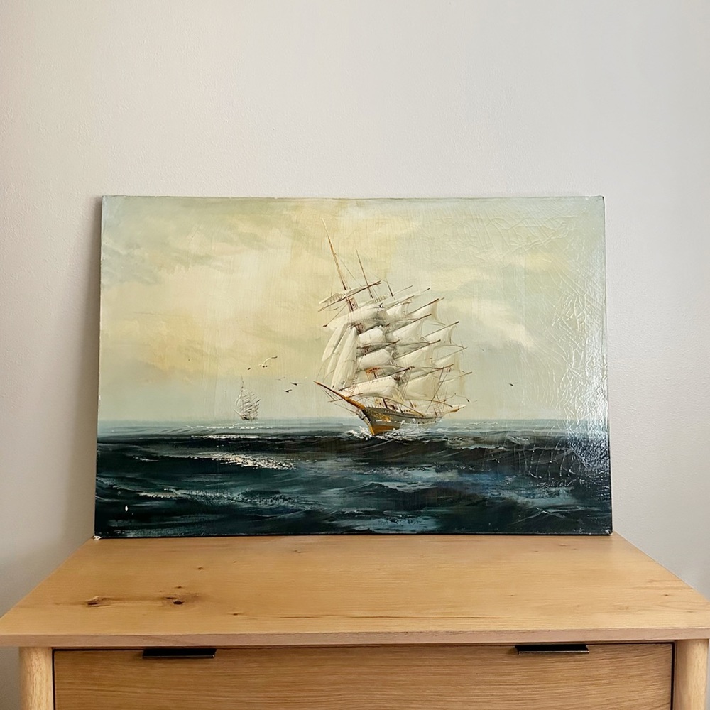 Oil On Canvas Seascape Ship Painting Hewitt Jackson